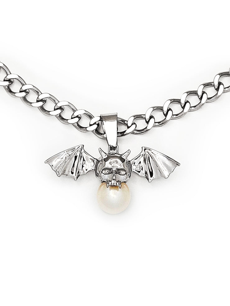 Winged Demon Skull Pearl Pendant